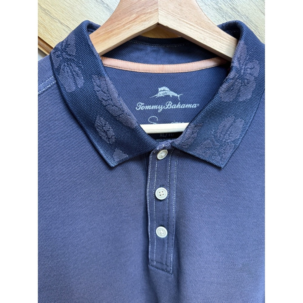 Tommy Bahama Men Polo Shirt Blue Floral Collar Supima Cotton Prep Travel Resort